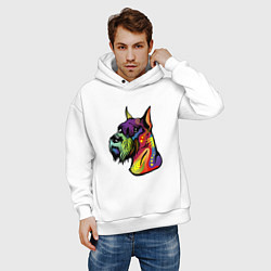 Толстовка оверсайз мужская Берегись шнауцеров!, цвет: белый — фото 2