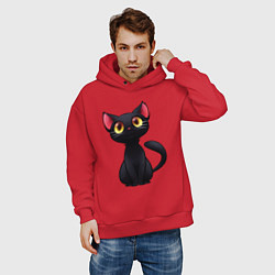 Толстовка оверсайз мужская Черный котенок, цвет: красный — фото 2