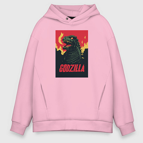 Мужское худи оверсайз Godzilla / Светло-розовый – фото 1