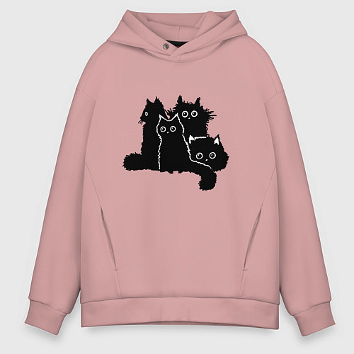 Мужское худи оверсайз Мохнатые Коты / Пыльно-розовый – фото 1