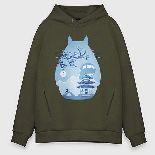 Мужское худи оверсайз Тоторо Миядзаки / Хаки – фото 1