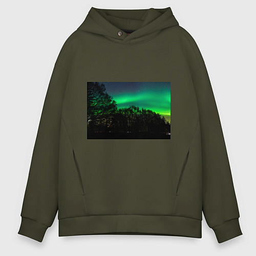 Мужское худи оверсайз Северное сияние / Хаки – фото 1
