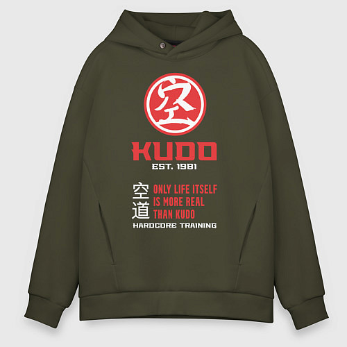 Мужское худи оверсайз Кудо - hardcore training / Хаки – фото 1