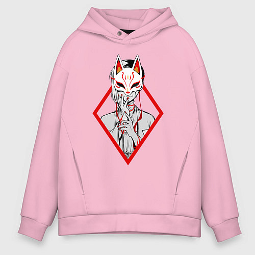 Мужское худи оверсайз Женщина в маске / Светло-розовый – фото 1