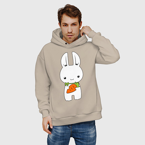 Мужское худи оверсайз Зайчик с морковкой / Миндальный – фото 3