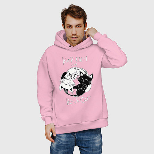 Мужское худи оверсайз Просто будь Котом / Светло-розовый – фото 3