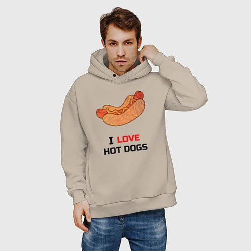 Мужское худи оверсайз Love HOT DOGS / Миндальный – фото 3