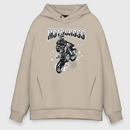 Мужское худи оверсайз Мотокросс / Миндальный – фото 1