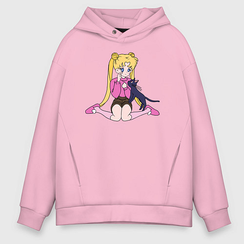 Мужское худи оверсайз Усаги и Луна / Светло-розовый – фото 1