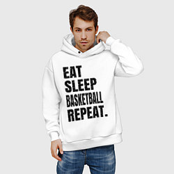 Толстовка оверсайз мужская EAT SLEEP BASKETBALL REPEAT, цвет: белый — фото 2