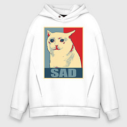 Толстовка оверсайз мужская Sad Cat, цвет: белый