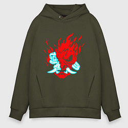 Толстовка оверсайз мужская Cyberpunk neon samurai, цвет: хаки