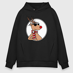 Толстовка оверсайз мужская Олень Хипстер, цвет: черный