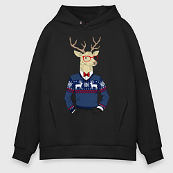 Толстовка оверсайз мужская Hipster Deer, цвет: черный