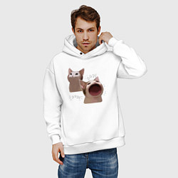 Толстовка оверсайз мужская Cat Pop - Мем, цвет: белый — фото 2