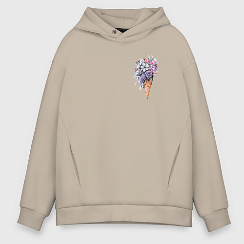 Мужское худи оверсайз Цветочное мороженое / Миндальный – фото 1