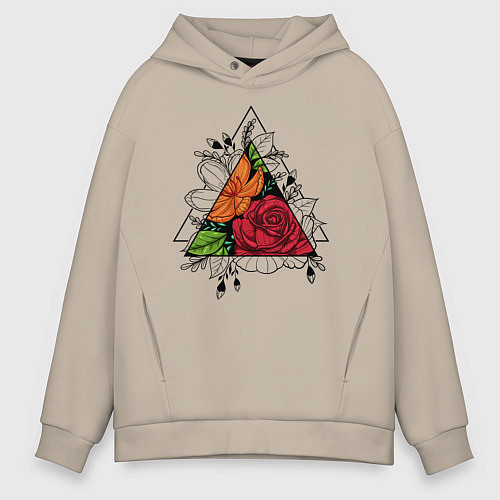 Мужское худи оверсайз Flower tattoo / Миндальный – фото 1