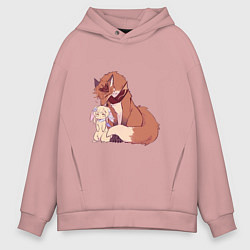 Толстовка оверсайз мужская Лис и зайка, цвет: пыльно-розовый