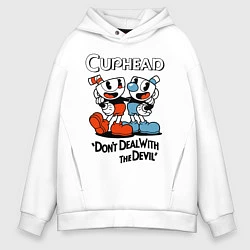 Толстовка оверсайз мужская Cuphead, Dont deal with devil, цвет: белый