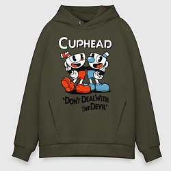 Толстовка оверсайз мужская Cuphead, Dont deal with devil, цвет: хаки