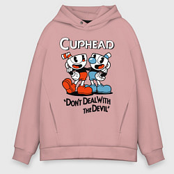 Толстовка оверсайз мужская Cuphead, Dont deal with devil, цвет: пыльно-розовый