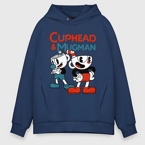 Мужское худи оверсайз Cuphead & Mugman / Тёмно-синий – фото 1