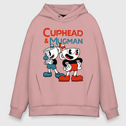 Толстовка оверсайз мужская Cuphead & Mugman, цвет: пыльно-розовый