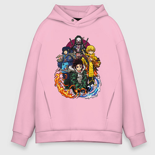 Мужское худи оверсайз КЛИНОК, РАССЕКАЮЩИЙ ДЕМОНОВ / Светло-розовый – фото 1