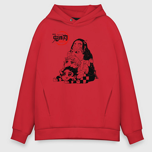 Мужское худи оверсайз Танджиро Зеницу Иноске Незуко / Красный – фото 1