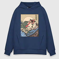 Толстовка оверсайз мужская Cat Kong versus Godzilla Kaiju, цвет: тёмно-синий