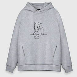 Толстовка оверсайз мужская Кот с бокалом вина татуировка, цвет: меланж
