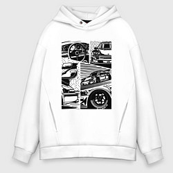 Толстовка оверсайз мужская PORSCHE ПОРШЕ КОЛЛАЖ, цвет: белый