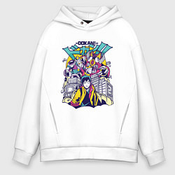 Толстовка оверсайз мужская Аниме монстры уничтожают город, цвет: белый