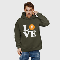 Толстовка оверсайз мужская LOVE BITCOIN БИТКОИН БИТОК, цвет: хаки — фото 2