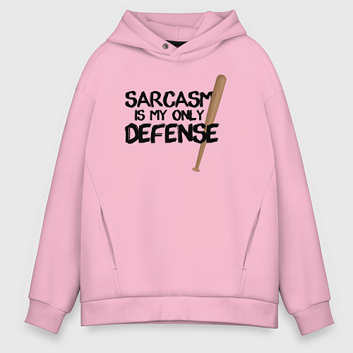 Мужское худи оверсайз Sarcasm is my only defense / Светло-розовый – фото 1