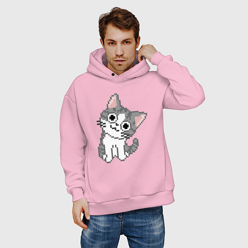 Мужское худи оверсайз Pixel Cat / Светло-розовый – фото 3