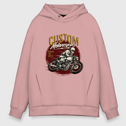 Толстовка оверсайз мужская Ретро мотоцикл, цвет: пыльно-розовый