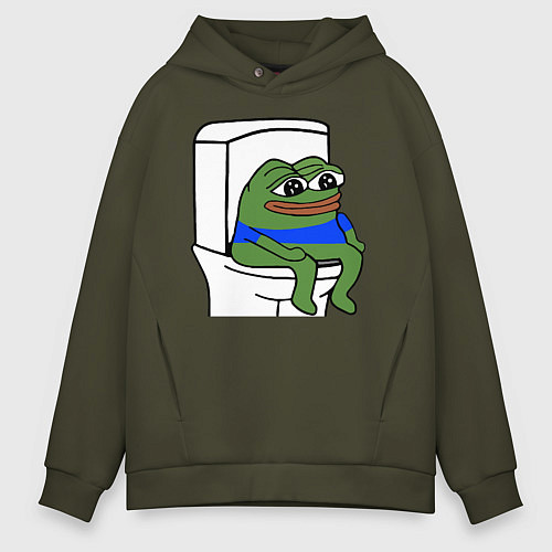Мужское худи оверсайз Лягушонок пепе / Хаки – фото 1