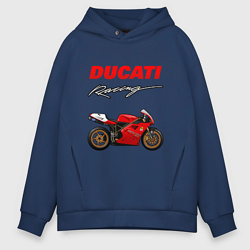 Мужское худи оверсайз DUCATI ДУКАТИ MOTOSPORT / Тёмно-синий – фото 1