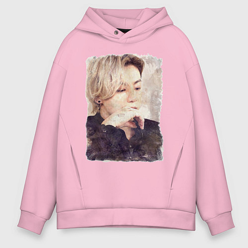 Мужское худи оверсайз Задумчивый Чонгук / Светло-розовый – фото 1