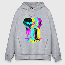 Толстовка оверсайз мужская 4 ЧЕРЕПА SKULLS NEON, цвет: меланж