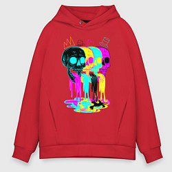 Толстовка оверсайз мужская 4 ЧЕРЕПА SKULLS NEON, цвет: красный