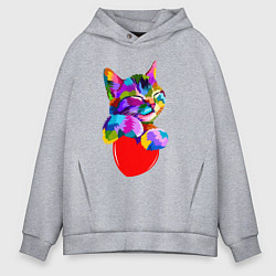 Толстовка оверсайз мужская РАДУЖНЫЙ КОТИК RAINBOW KITTY, цвет: меланж