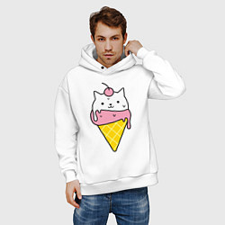 Толстовка оверсайз мужская Ice Cream Cat, цвет: белый — фото 2