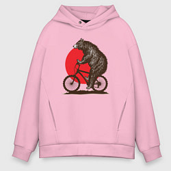 Толстовка оверсайз мужская Медведь на велосиеде, цвет: светло-розовый
