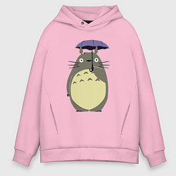 Толстовка оверсайз мужская Тоторо под зонтом, цвет: светло-розовый