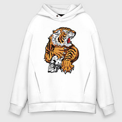 Толстовка оверсайз мужская Tiger Skull, цвет: белый