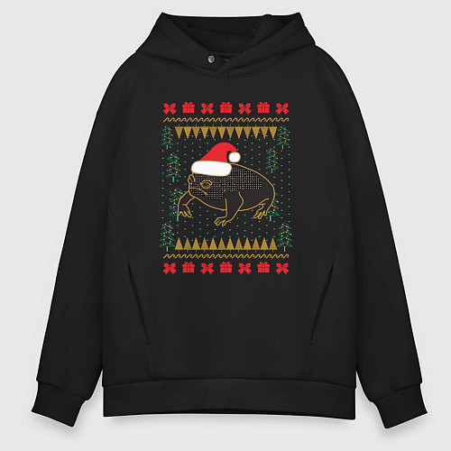Мужское худи оверсайз Рождественский свитер Жаба / Черный – фото 1