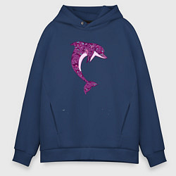 Толстовка оверсайз мужская Дельфин розовый, цвет: тёмно-синий