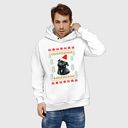 Толстовка оверсайз мужская Рождественский свитер Черный мопс, цвет: белый — фото 2